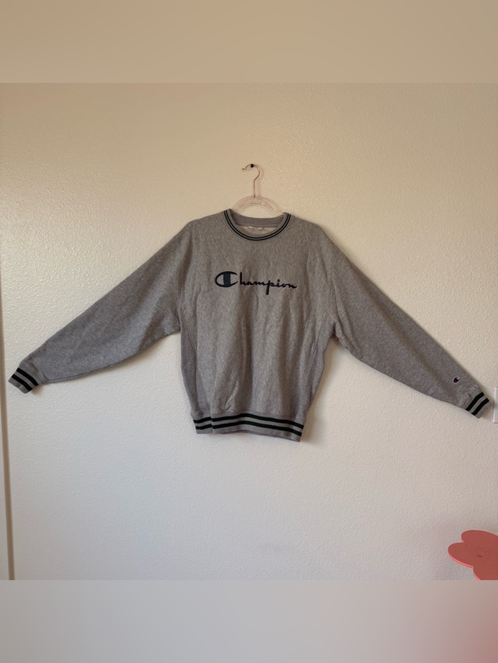 Vintage Champion Gray Crewneck Sweatshirt with Green Script